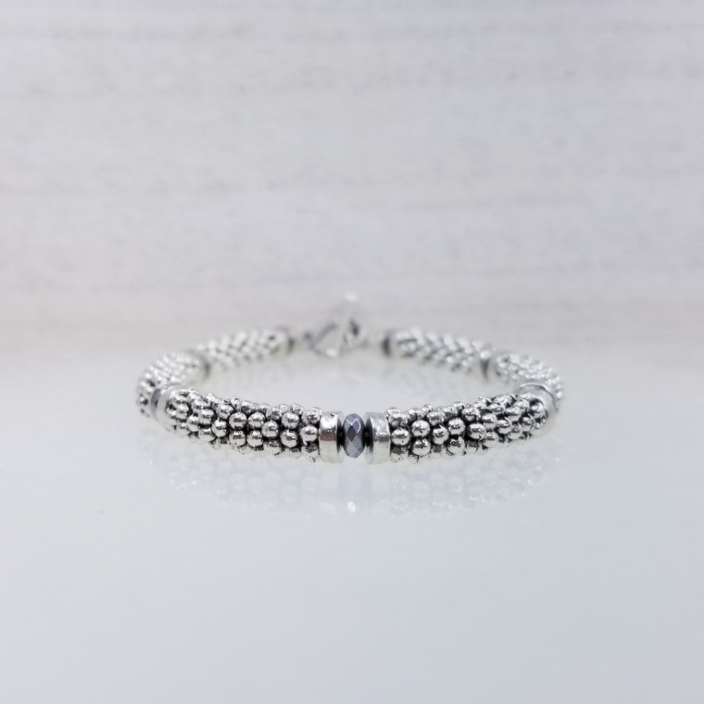 Ladies Silver & Hematite Beaded Toggle Bracelet